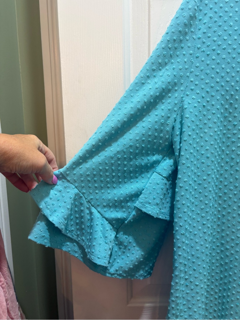 Ruby Rd. Large Women's Teal Textured Ruffle Sleeve Top - Picture 12 of 16